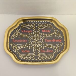 Vintage Metal Serving Drinks Tray Cocktail Name Trinket Dish 1970s